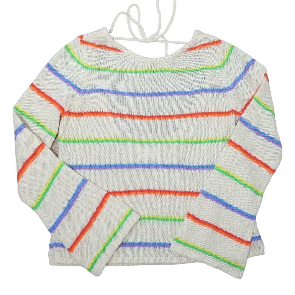 Lovers And Friends cream rainbow striped bell sleeve knit sweater XS